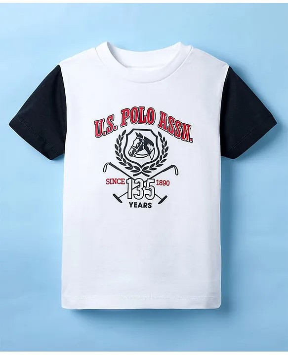 US Polo Assn Cotton Knit Half Sleeves T-Shirt With Brand Logo Print - White